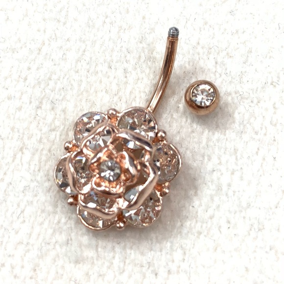 Rose Gold Crystal Gemstone Belly Button Ring - Picture 5 of 8